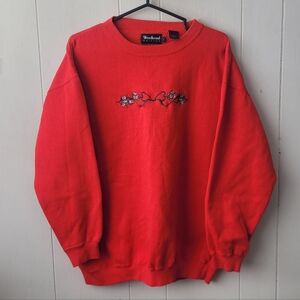Vintage Crewneck Embordered Bow Red Sz Small